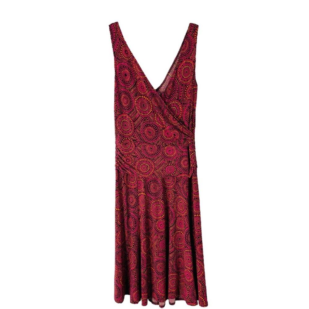 London Times pink brown retro stretchy 60s 70s midi dress 12
